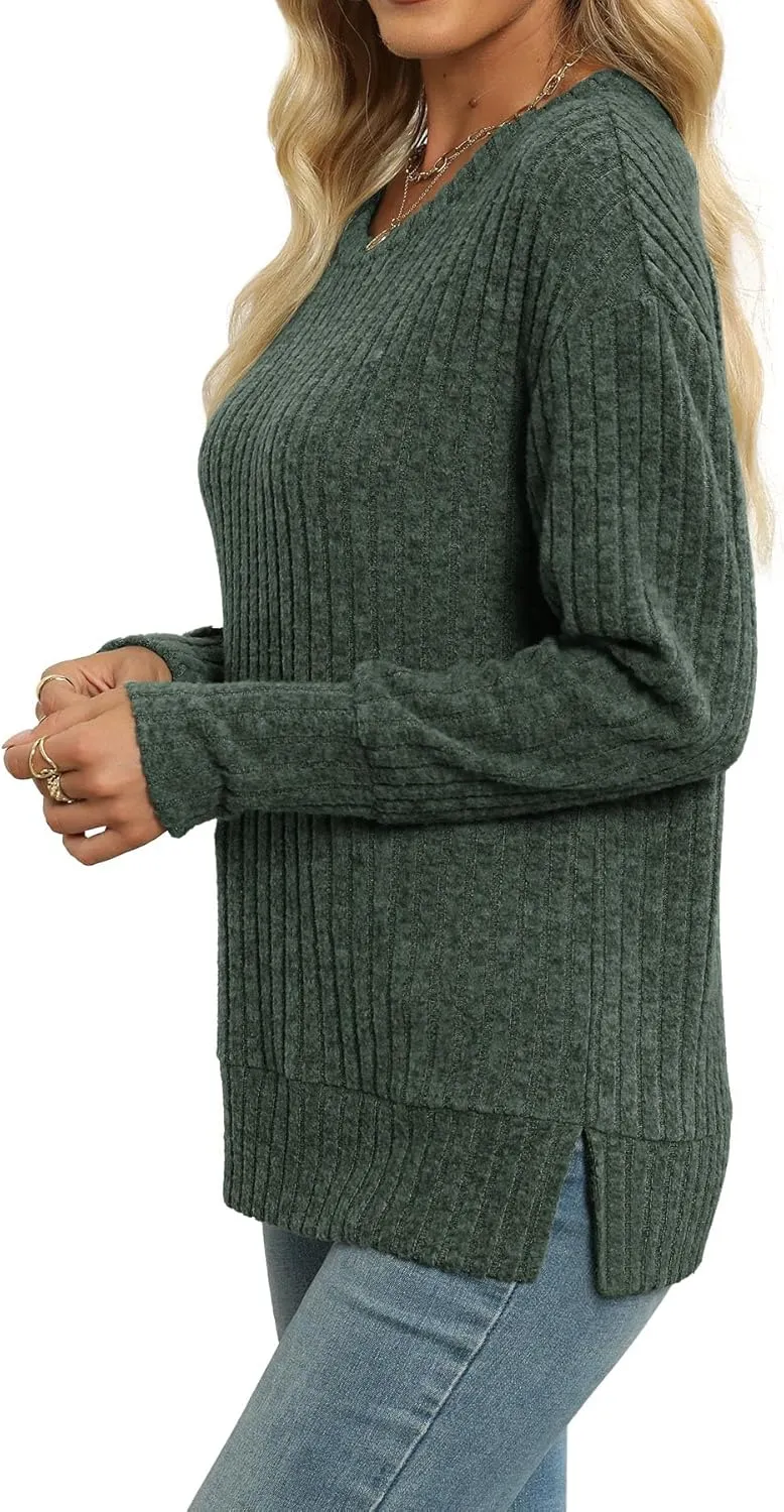 Heymiss Womens Sweaters Dressy Casual Crewneck Long Sleeve Shirts Loose Fall Fashion Sweatshirts