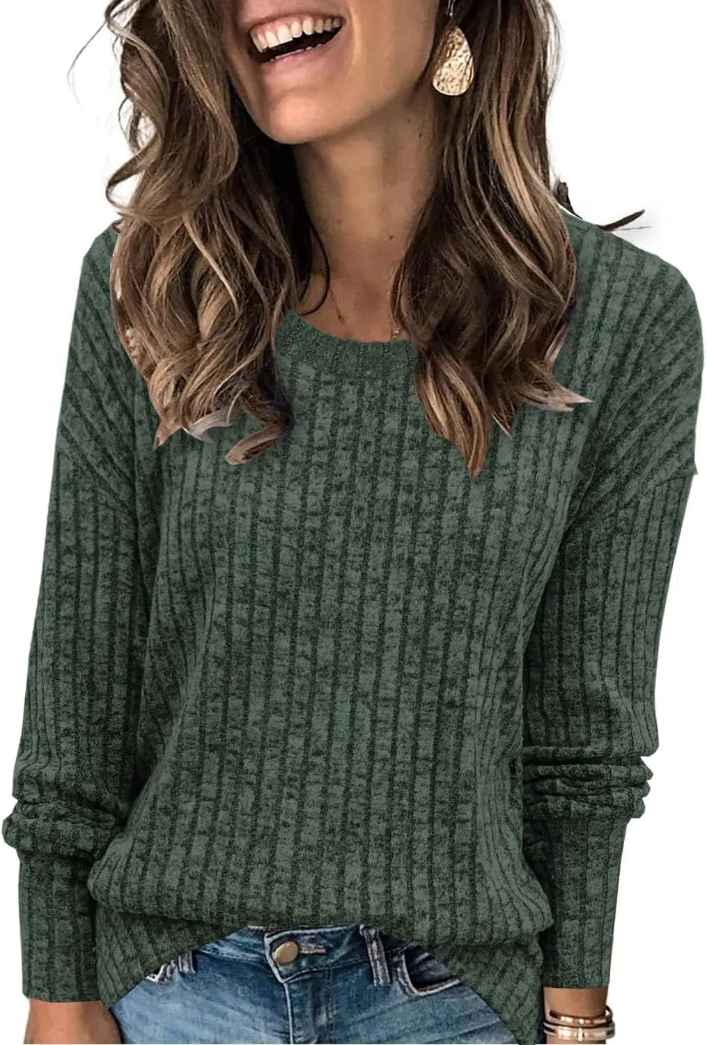 Heymiss Womens Sweaters Dressy Casual Crewneck Long Sleeve Shirts Loose Fall Fashion Sweatshirts