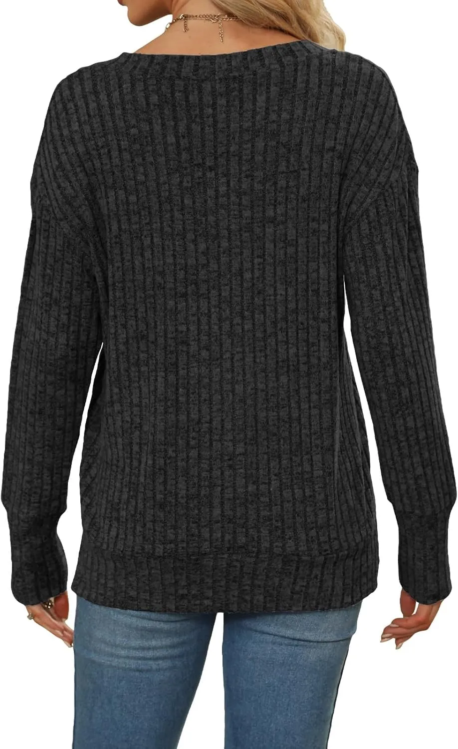 Heymiss Womens Sweatshirts V Neck Long Sleeve Shirts Loose Casual Fall Fashion Sweaters S-2XL