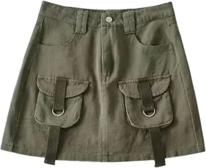 High-Waisted Denim Skirt to Prevent Exposure and, Versatile Pocket Design Work Skirt