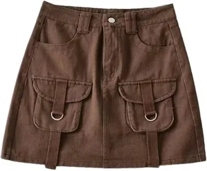 High-Waisted Denim Skirt to Prevent Exposure and, Versatile Pocket Design Work Skirt