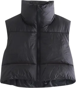 Hixiaohe Women's Winter Crop Vest Puffer Lightweight Stand Collar Padded Vest Zip Up Sleeveless Jacket
