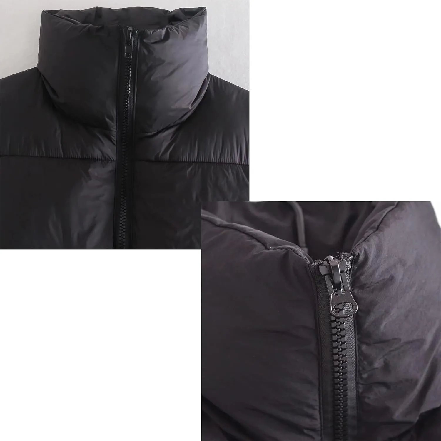 Hixiaohe Women's Winter Crop Vest Puffer Lightweight Stand Collar Padded Vest Zip Up Sleeveless Jacket