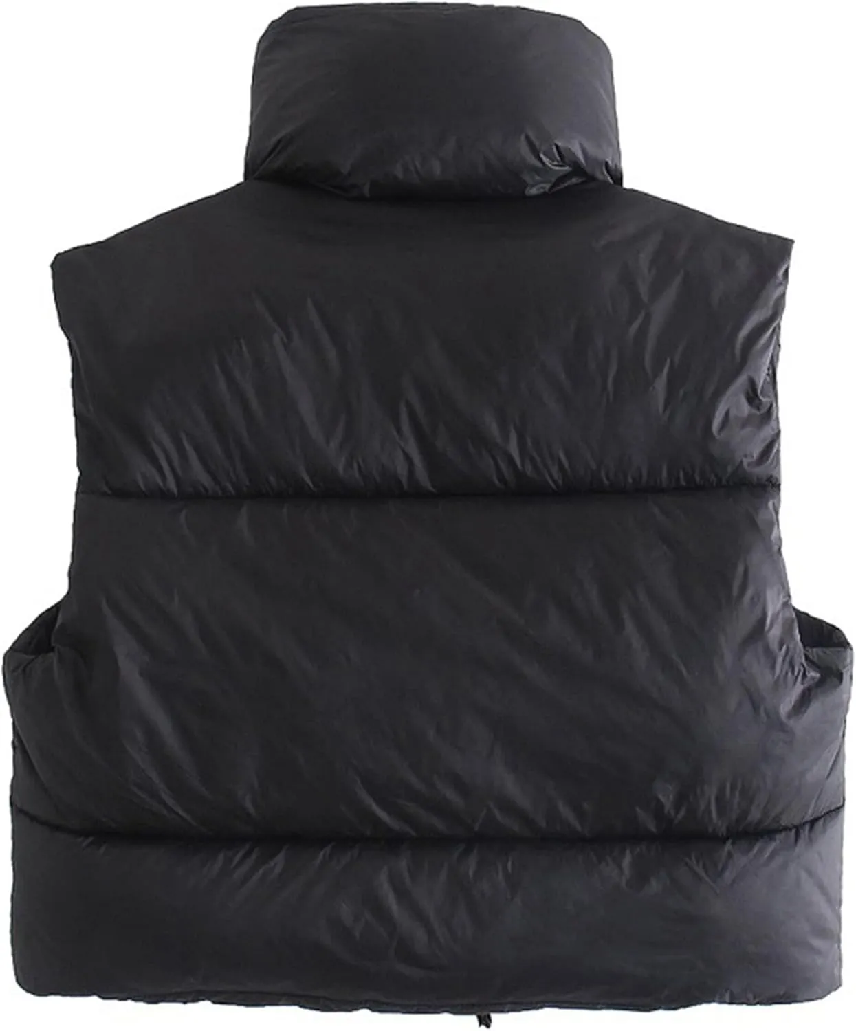 Hixiaohe Women's Winter Crop Vest Puffer Lightweight Stand Collar Padded Vest Zip Up Sleeveless Jacket