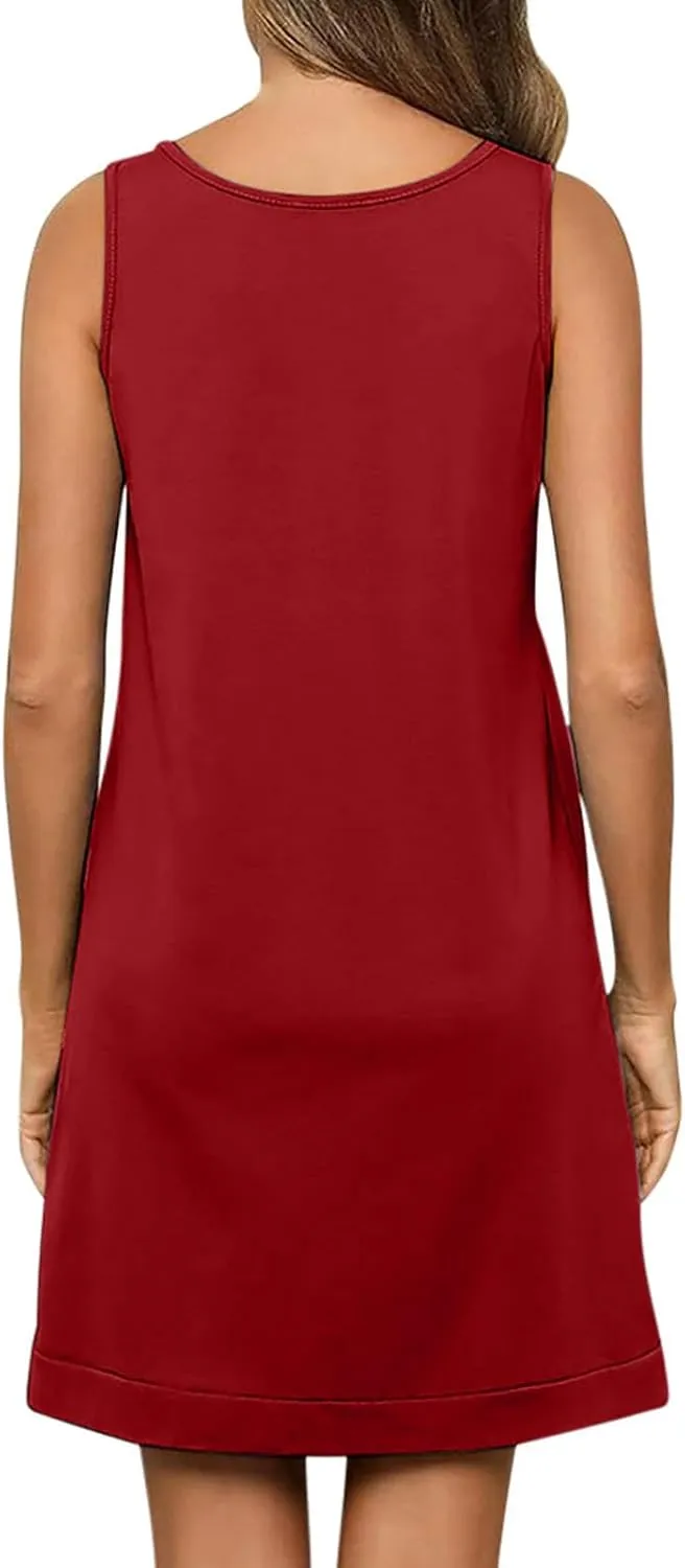 hlysgo Women Nightgowns Dress Summer Casual Sleeveless V Neck Sleep Shirts Sundress Lace Night Shirts Mini Sleep Dress S-2XL