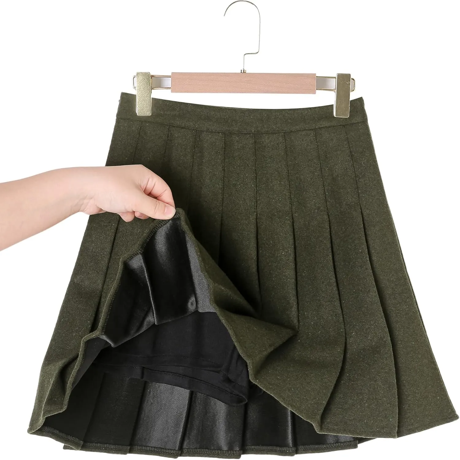 Hoerev Women Girls Thick Wool Fabric for Cold Weather Versatile Plaid Pleated Skirt with Shorts