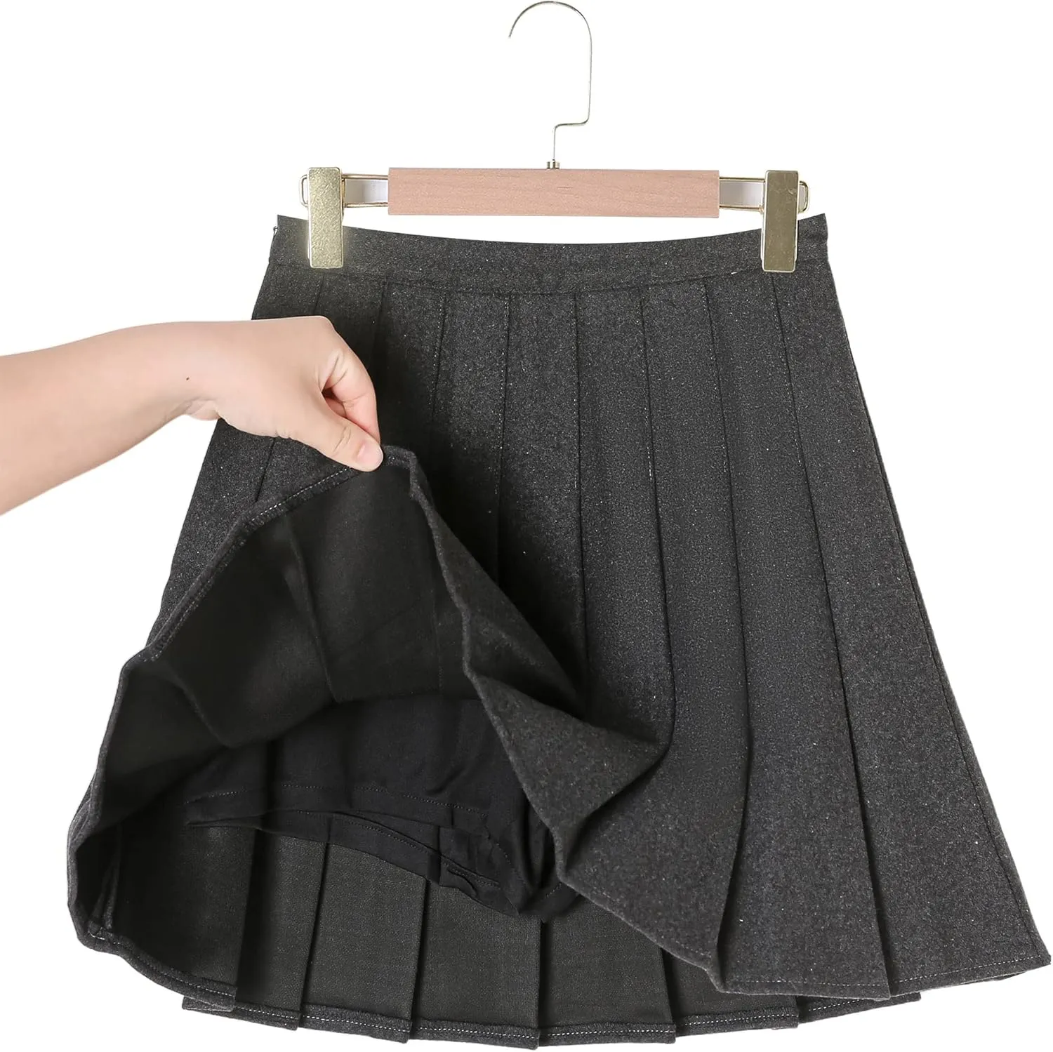 Hoerev Women Girls Thick Wool Fabric for Cold Weather Versatile Plaid Pleated Skirt with Shorts