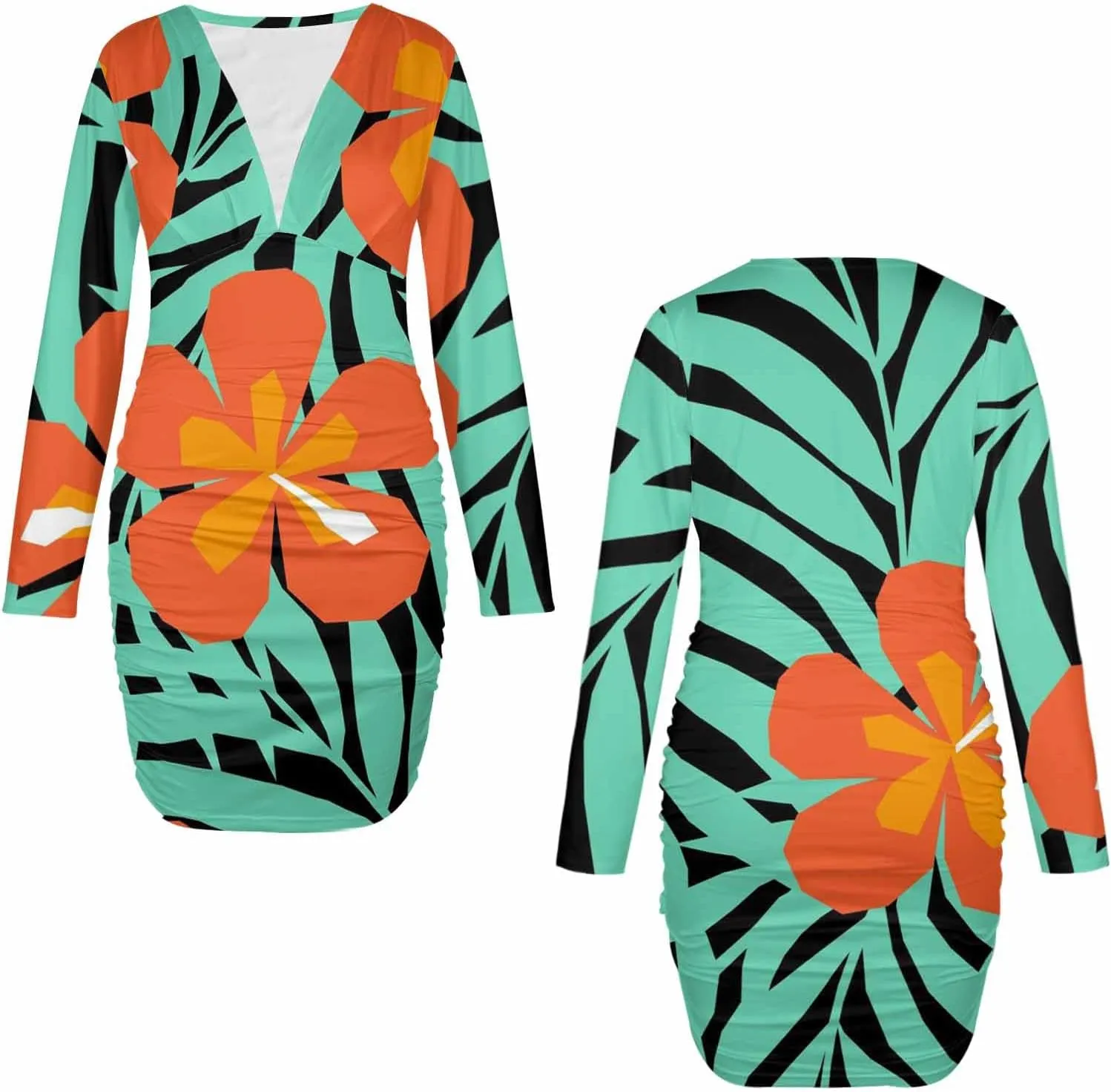 Homecoming Dresses 2024 Tropical Palm Leaves and Flower Women's Bodycon Dresses Printed Long Party Club Dress