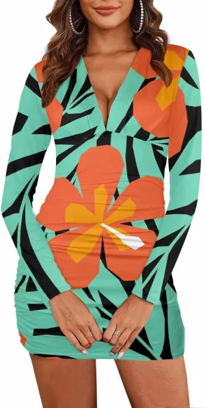 Homecoming Dresses 2024 Tropical Palm Leaves and Flower Women's Bodycon Dresses Printed Long Party Club Dress