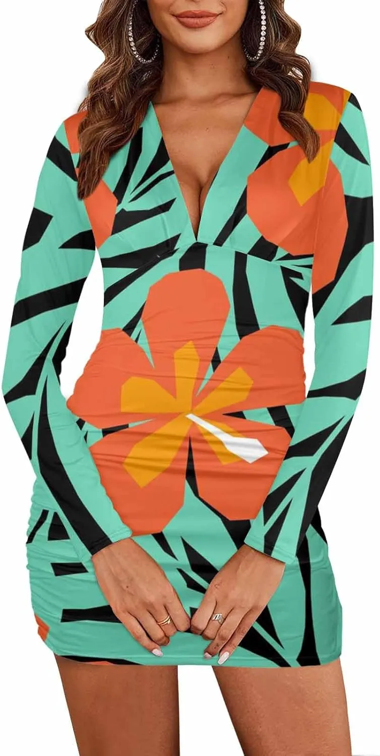 Homecoming Dresses 2024 Tropical Palm Leaves and Flower Women's Bodycon Dresses Printed Long Party Club Dress