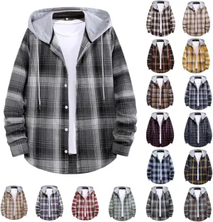 Hoodies for Men Plaid Flannel Shirts Long Sleeve Casual Button Down Shirt Shacket 2024 Fall Lightweight Clothes