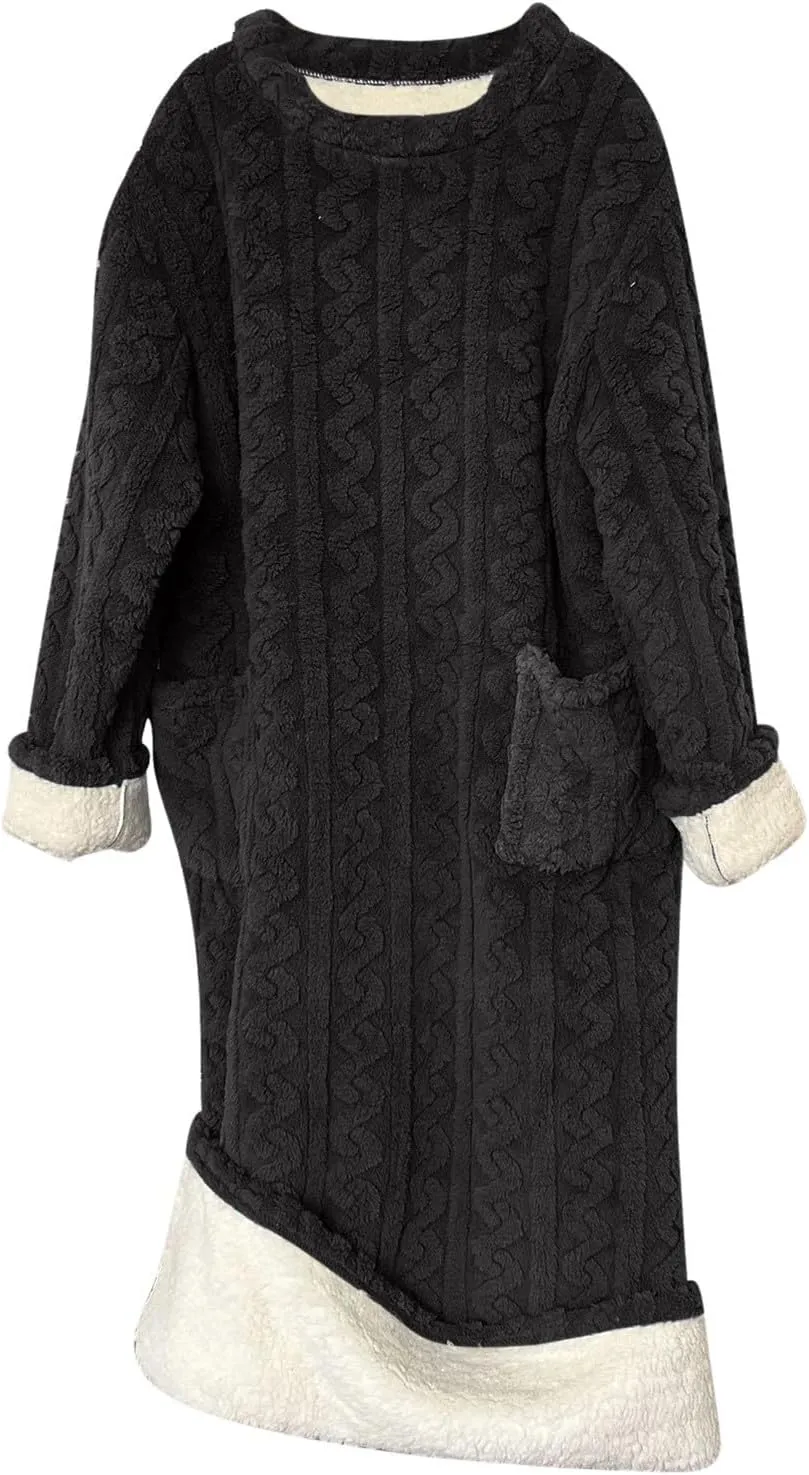 Hvyesh Flannel Nightgowns for Women Cotton Long Sleeve Fuzzy Fleece Cozy Plush Warm Winter Loungewear Sleepdress Nightdress