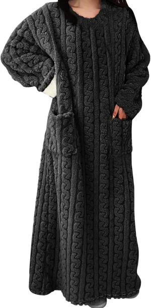 Hvyesh Flannel Nightgowns for Women Cotton Long Sleeve Fuzzy Fleece Cozy Plush Warm Winter Loungewear Sleepdress Nightdress