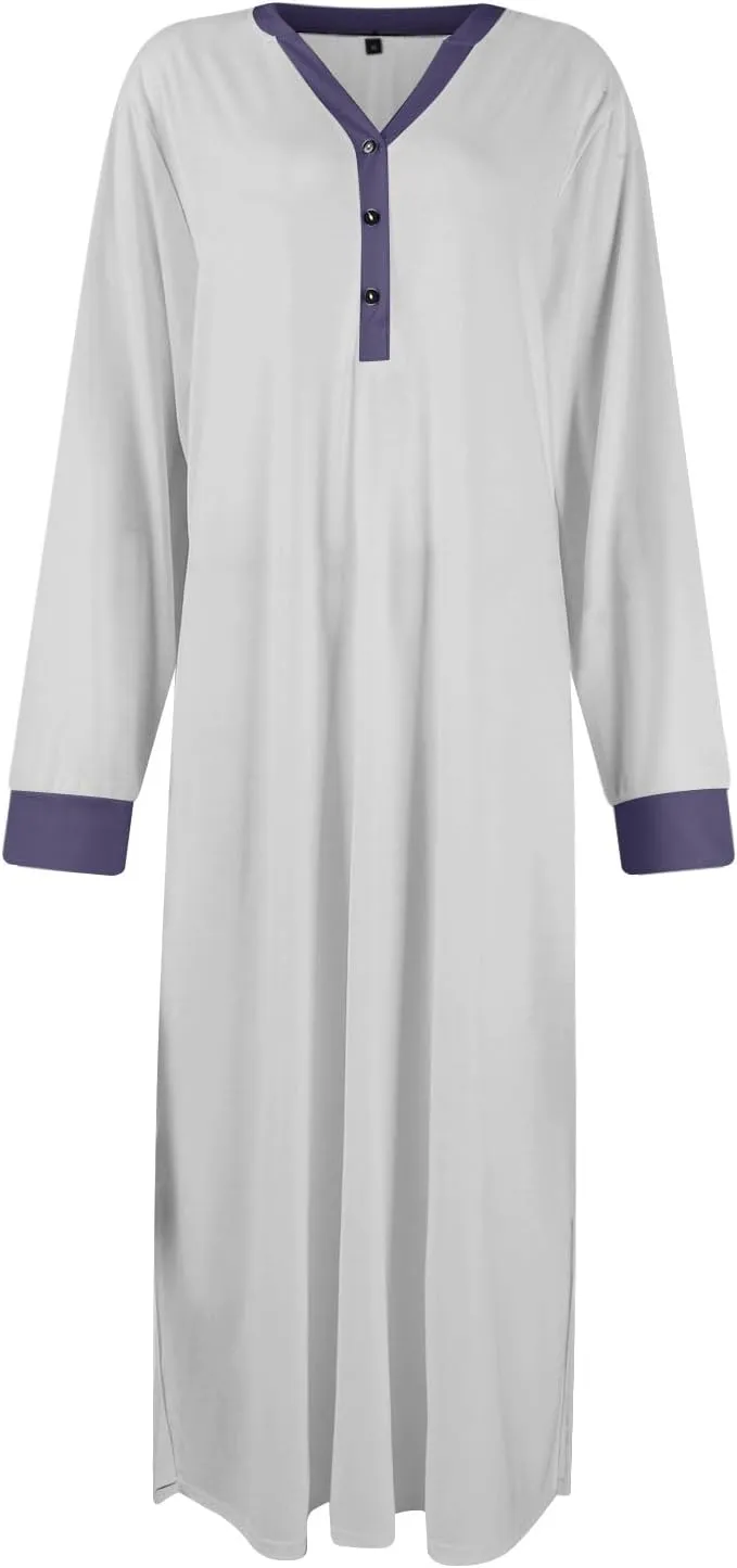 HXHYQKP Long Sleeve Nightgowns for Women Nightgown Sleep Shirts Oversized Sleep Dress Long Soft Housecoat with Pockets