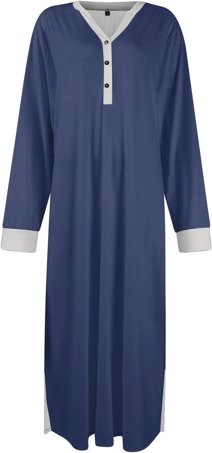 HXHYQKP Long Sleeve Nightgowns for Women Nightgown Sleep Shirts Oversized Sleep Dress Long Soft Housecoat with Pockets