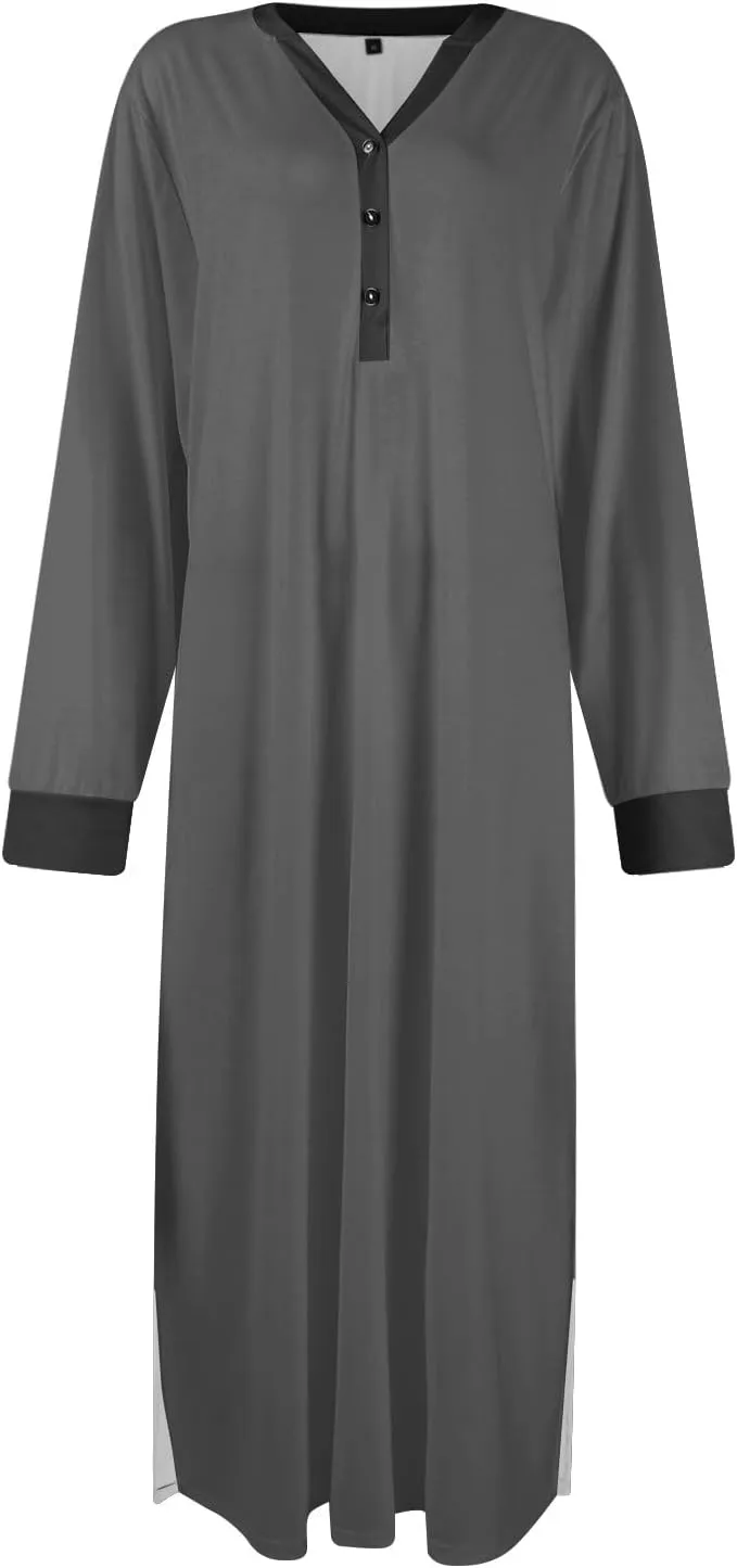 HXHYQKP Long Sleeve Nightgowns for Women Nightgown Sleep Shirts Oversized Sleep Dress Long Soft Housecoat with Pockets