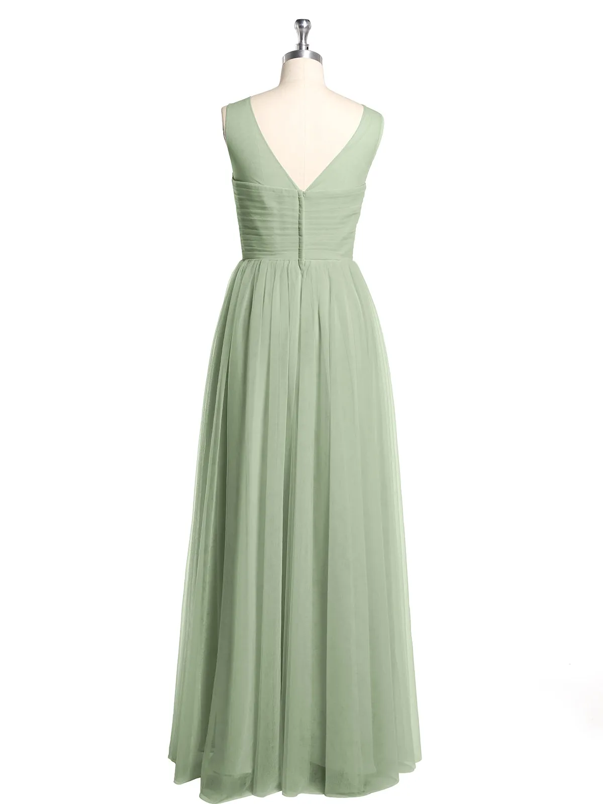 Illusion Neck Cross Tulle Bridesmaid Dresses-Dusty Sage