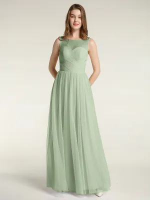 Illusion Neck Cross Tulle Bridesmaid Dresses-Dusty Sage