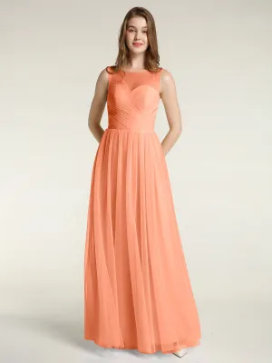 Illusion Neck Cross Tulle Bridesmaid Dresses-Papaya Plus Size