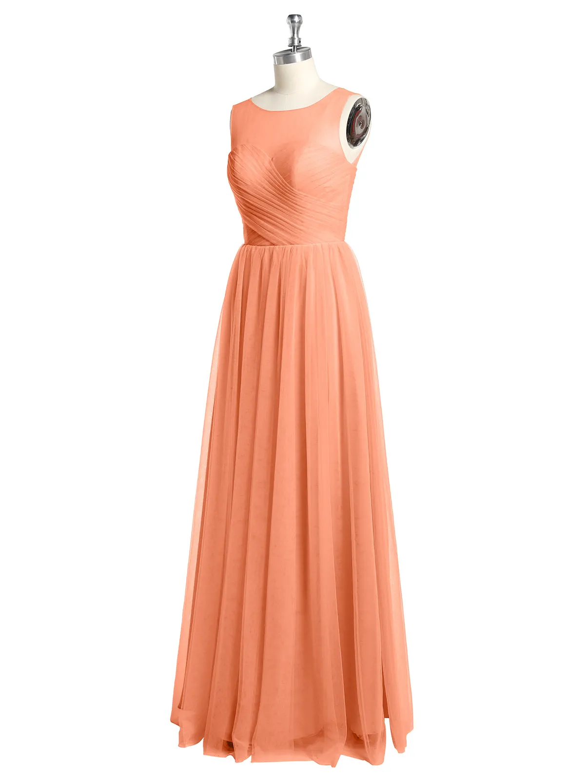 Illusion Neck Cross Tulle Bridesmaid Dresses-Papaya Plus Size