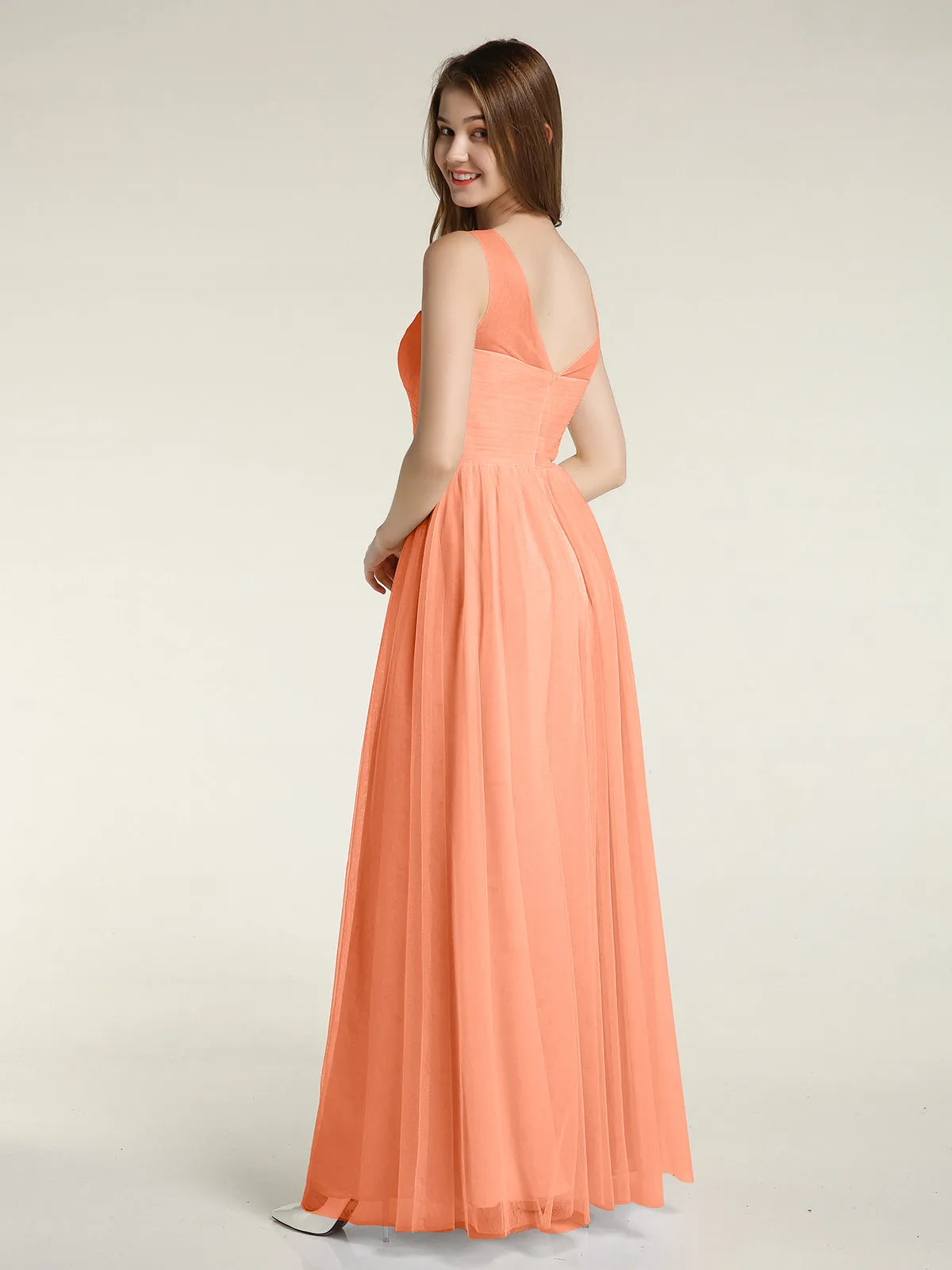 Illusion Neck Cross Tulle Bridesmaid Dresses-Papaya Plus Size