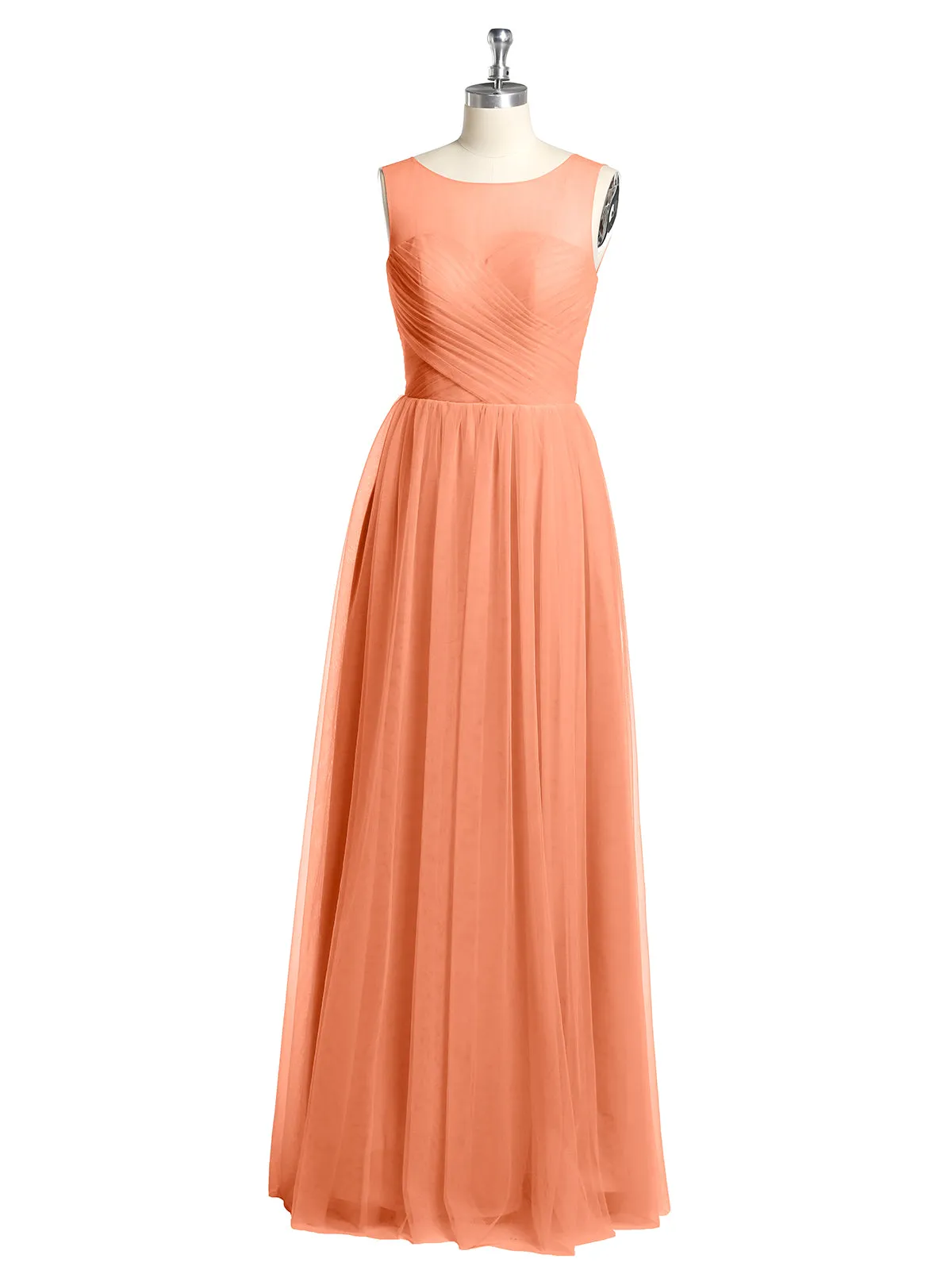 Illusion Neck Cross Tulle Bridesmaid Dresses-Papaya Plus Size