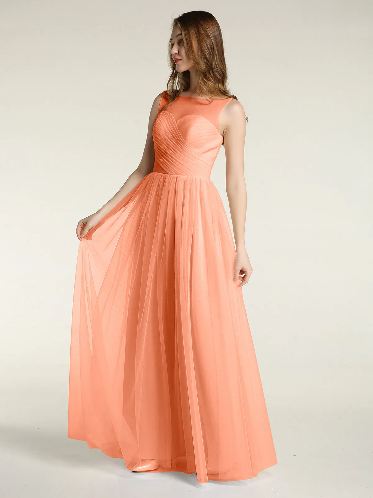 Illusion Neck Cross Tulle Bridesmaid Dresses-Papaya Plus Size