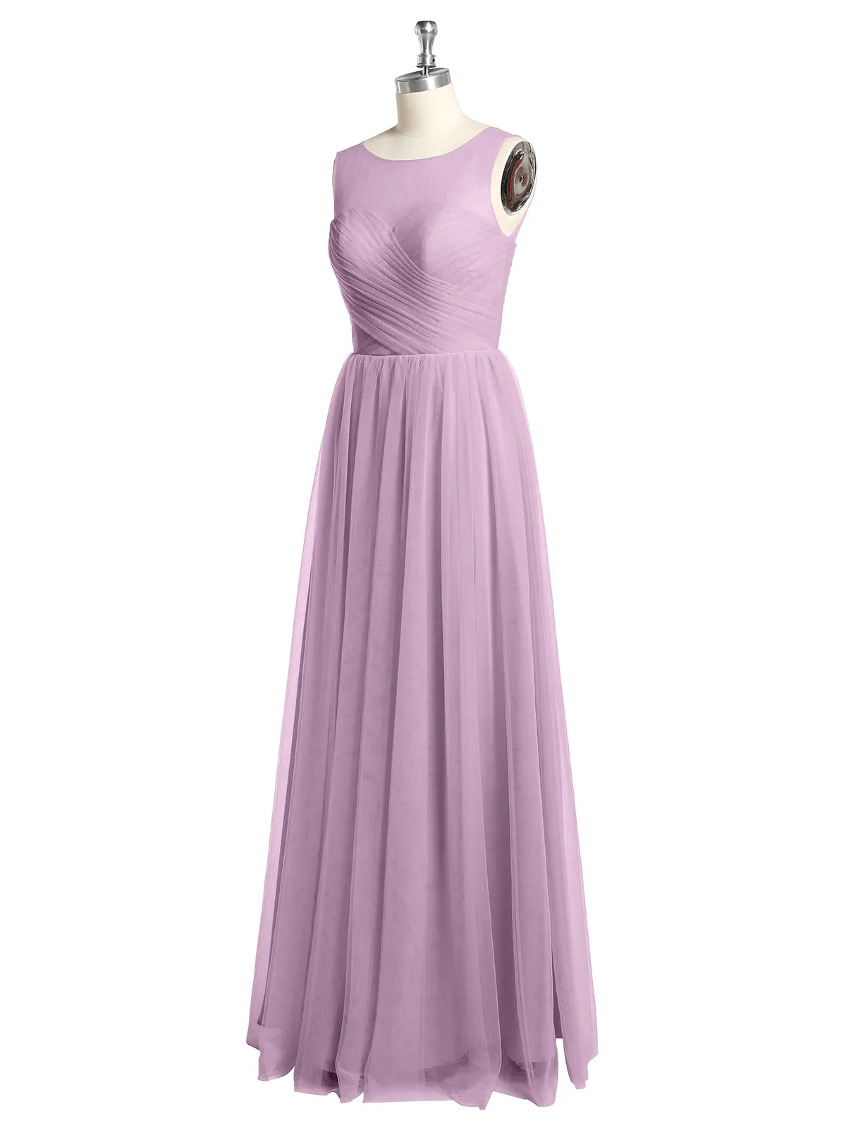 Illusion Neck Cross Tulle Bridesmaid Dresses-Wisteria