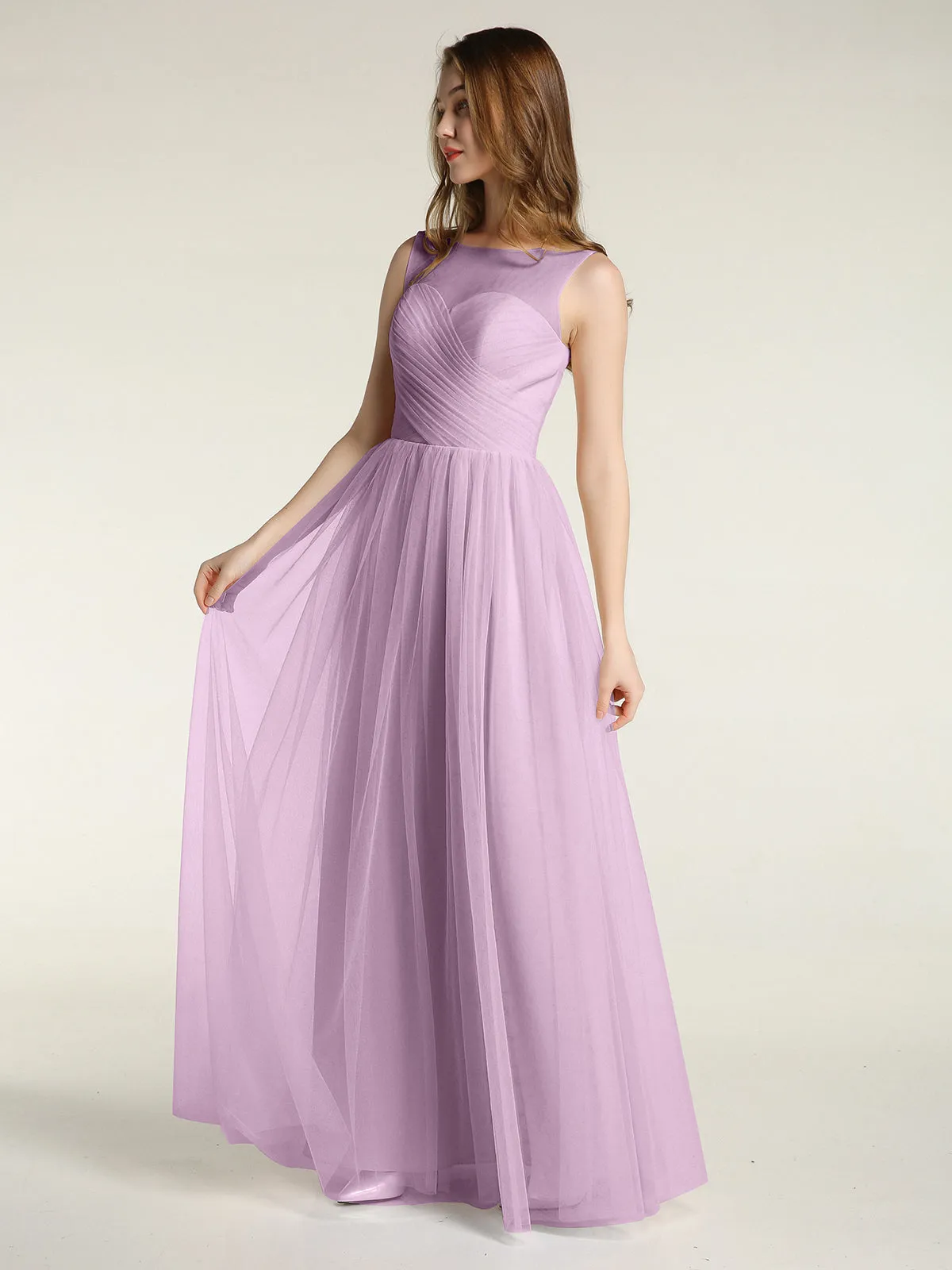 Illusion Neck Cross Tulle Bridesmaid Dresses-Wisteria