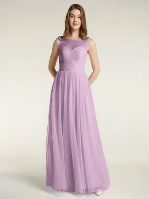 Illusion Neck Cross Tulle Bridesmaid Dresses-Wisteria