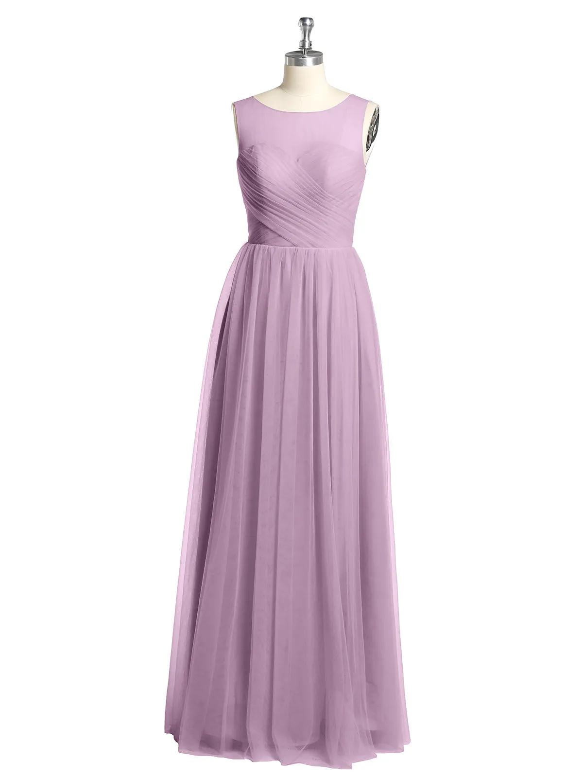 Illusion Neck Cross Tulle Bridesmaid Dresses-Wisteria