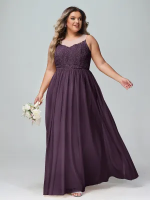Illusion Neckline Lace and Tulle Maxi Dress-Plum Plus Size