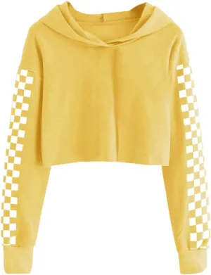 Imily Bela Kids Crop Tops Girls Hoodies Cute Plaid Long Sleeve Fashion Sweatshirts