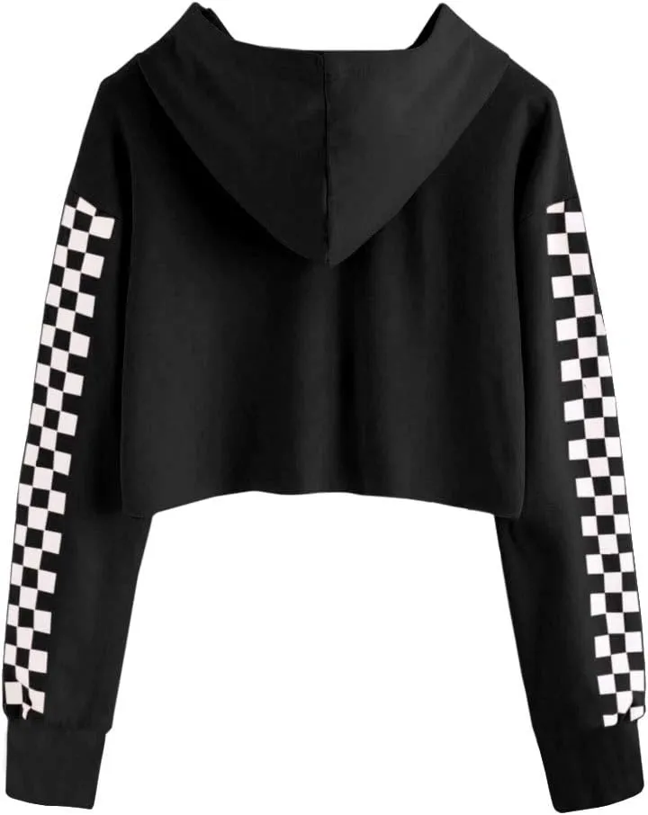 Imily Bela Kids Crop Tops Girls Hoodies Cute Plaid Long Sleeve Fashion Sweatshirts