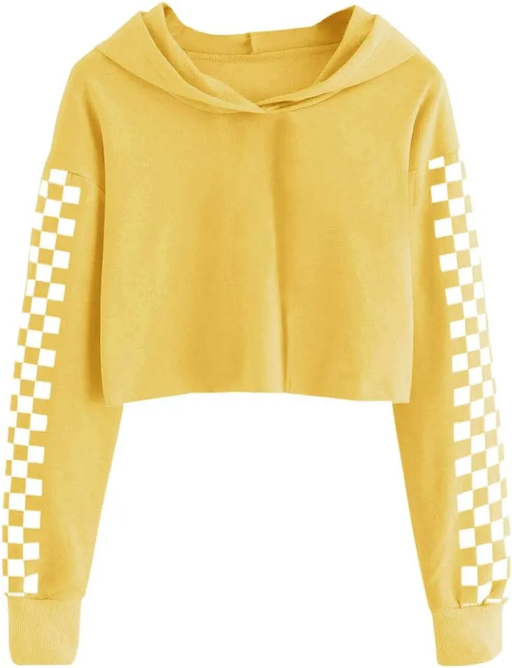 Imily Bela Kids Crop Tops Girls Hoodies Cute Plaid Long Sleeve Fashion Sweatshirts