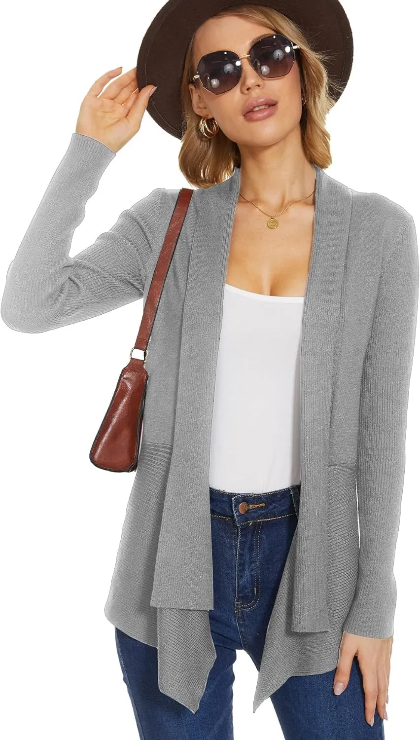 INKOFF Womens Draped Front Cardigan Sweaters Long Sleeve Waterfall Irregular Hem Cardigans Lighweight