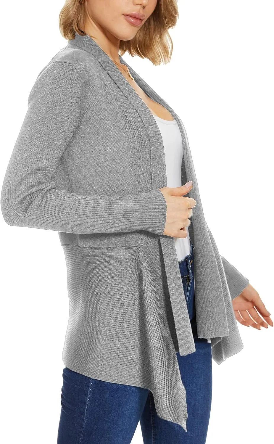 INKOFF Womens Draped Front Cardigan Sweaters Long Sleeve Waterfall Irregular Hem Cardigans Lighweight