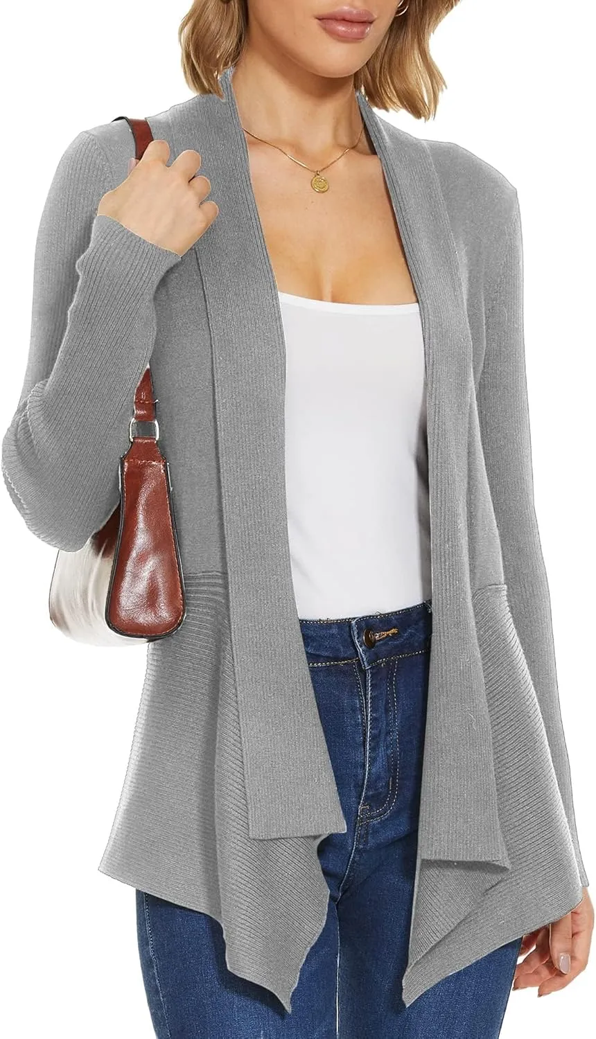 INKOFF Womens Draped Front Cardigan Sweaters Long Sleeve Waterfall Irregular Hem Cardigans Lighweight