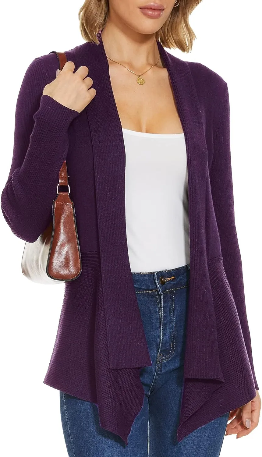 INKOFF Womens Draped Front Cardigan Sweaters Long Sleeve Waterfall Irregular Hem Cardigans Lighweight