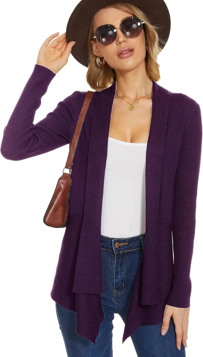 INKOFF Womens Draped Front Cardigan Sweaters Long Sleeve Waterfall Irregular Hem Cardigans Lighweight