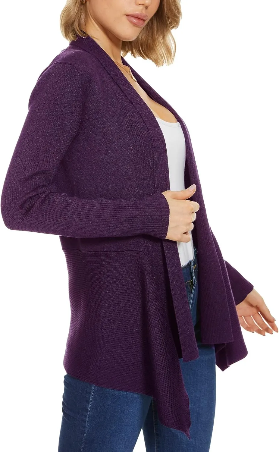 INKOFF Womens Draped Front Cardigan Sweaters Long Sleeve Waterfall Irregular Hem Cardigans Lighweight