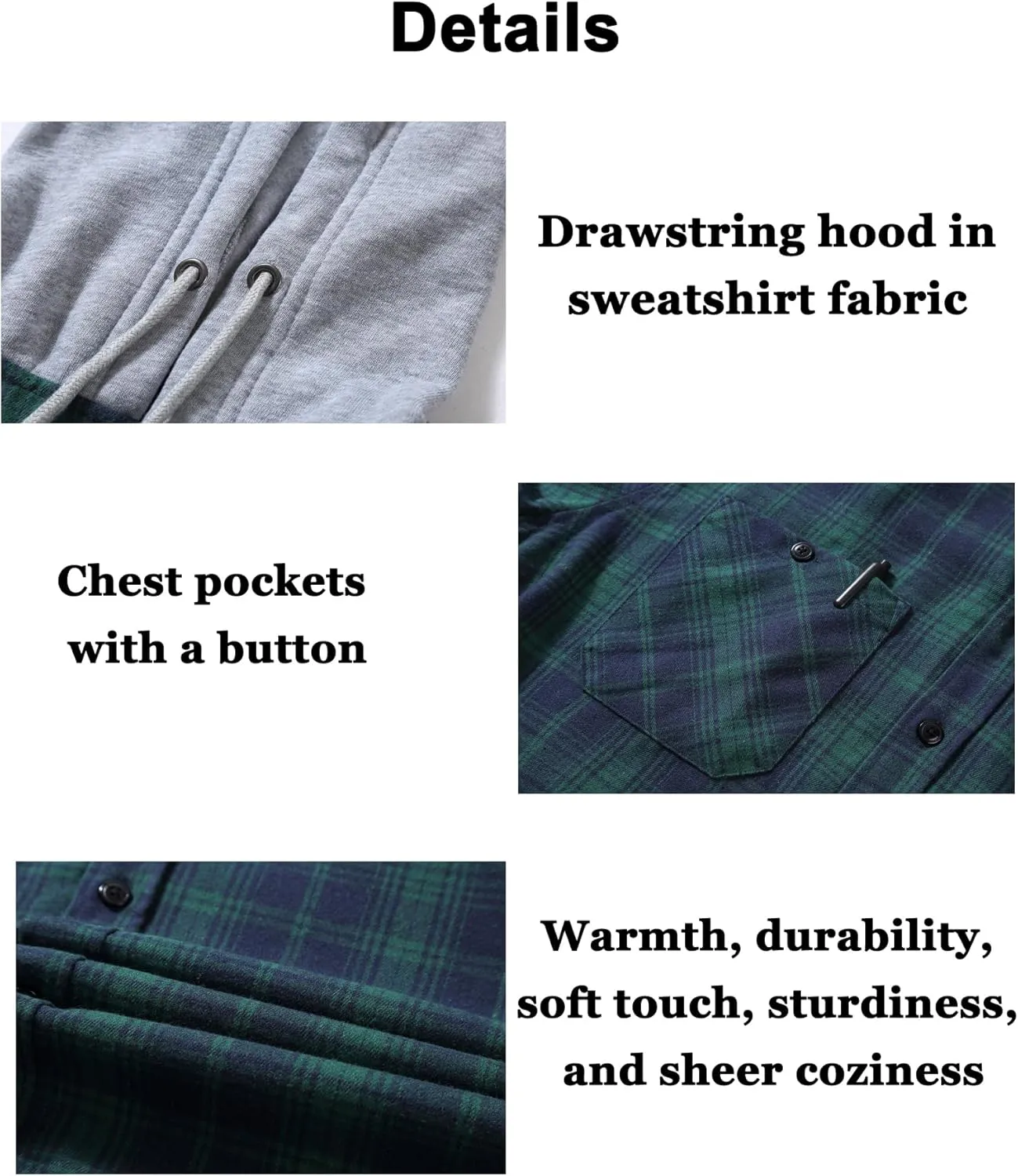 JACKETOWN Hooded Flannel Shirt for Men Plaid Shirts Long Sleeve Flannel Jacket Button-Down Shirt Jacket with Hood