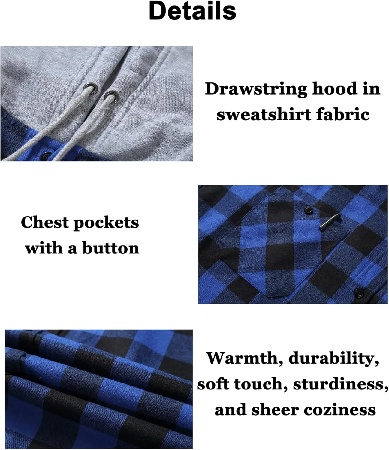 JACKETOWN Hooded Flannel Shirt for Men Plaid Shirts Long Sleeve Flannel Jacket Button-Down Shirt Jacket with Hood