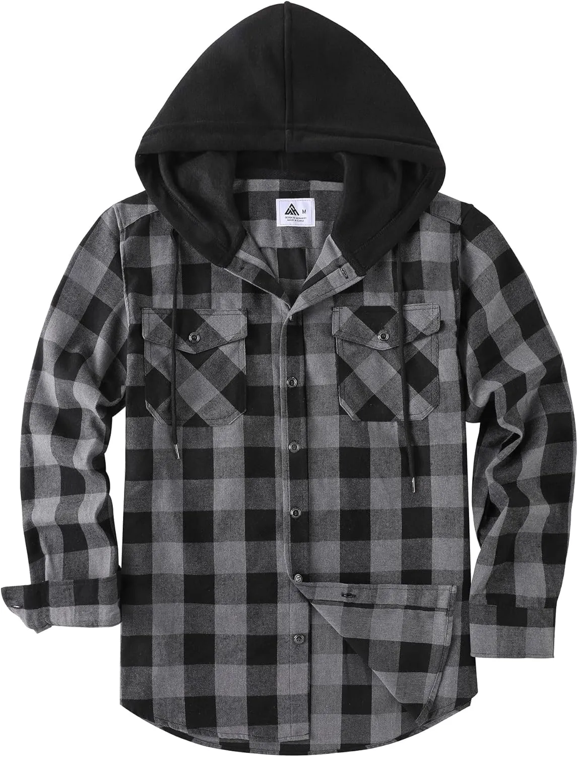 JACKETOWN Hooded Flannel Shirt for Men Plaid Shirts Long Sleeve Flannel Jacket Button-Down Shirt Jacket with Hood