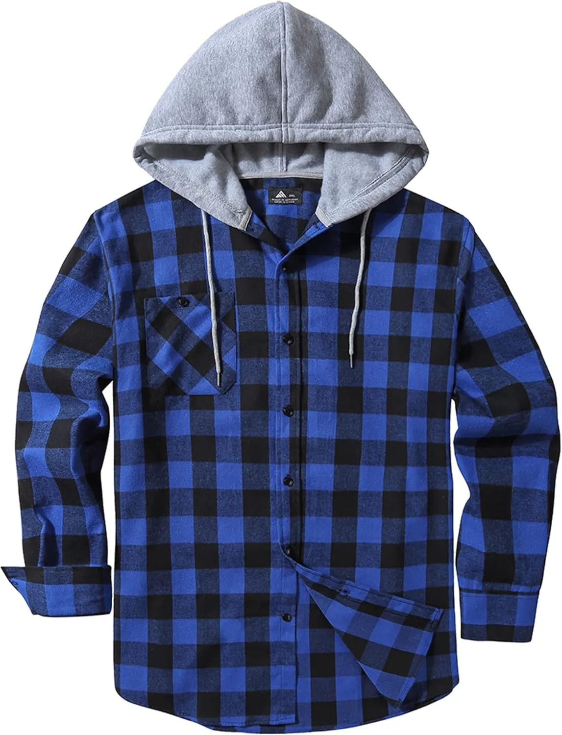 JACKETOWN Hooded Flannel Shirt for Men Plaid Shirts Long Sleeve Flannel Jacket Button-Down Shirt Jacket with Hood