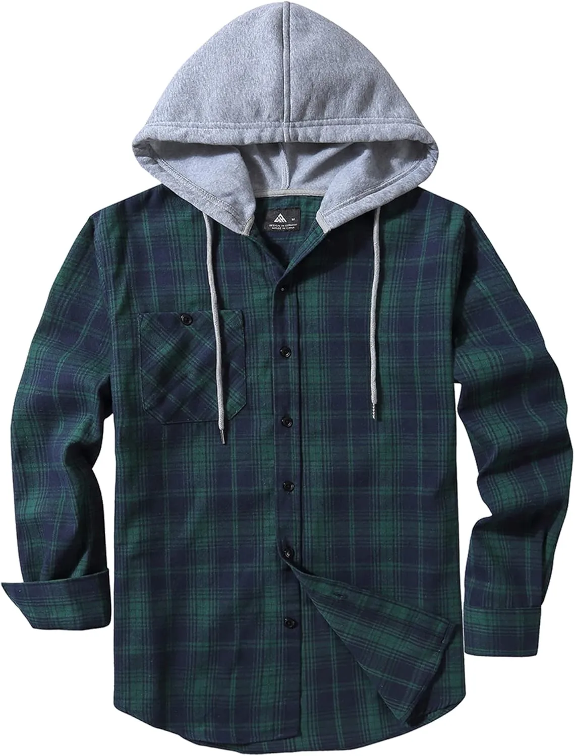 JACKETOWN Hooded Flannel Shirt for Men Plaid Shirts Long Sleeve Flannel Jacket Button-Down Shirt Jacket with Hood
