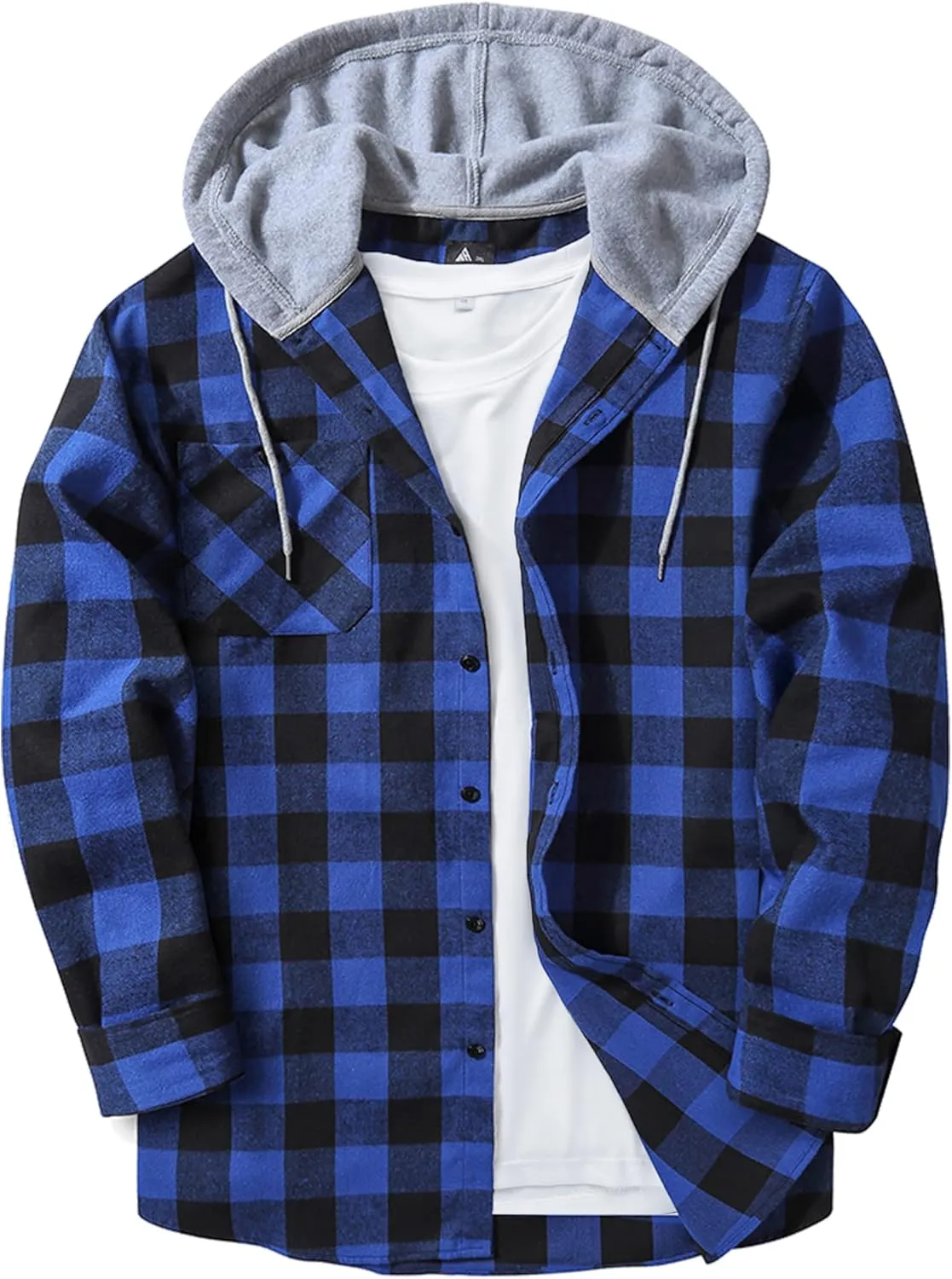 JACKETOWN Hooded Flannel Shirt for Men Plaid Shirts Long Sleeve Flannel Jacket Button-Down Shirt Jacket with Hood