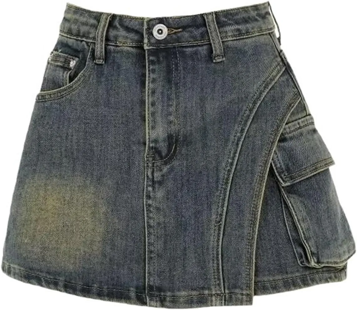 Jean Skirts for Women High Waist Casual Summer Denim Skort Button Down Asymmetrical Y2K A Line Mini Skirt Shorts