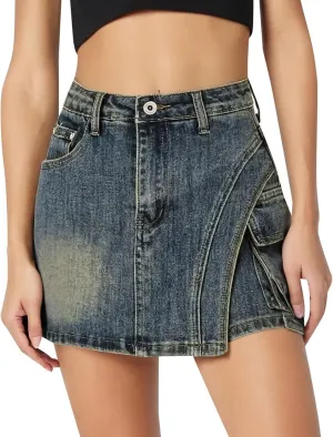 Jean Skirts for Women High Waist Casual Summer Denim Skort Button Down Asymmetrical Y2K A Line Mini Skirt Shorts