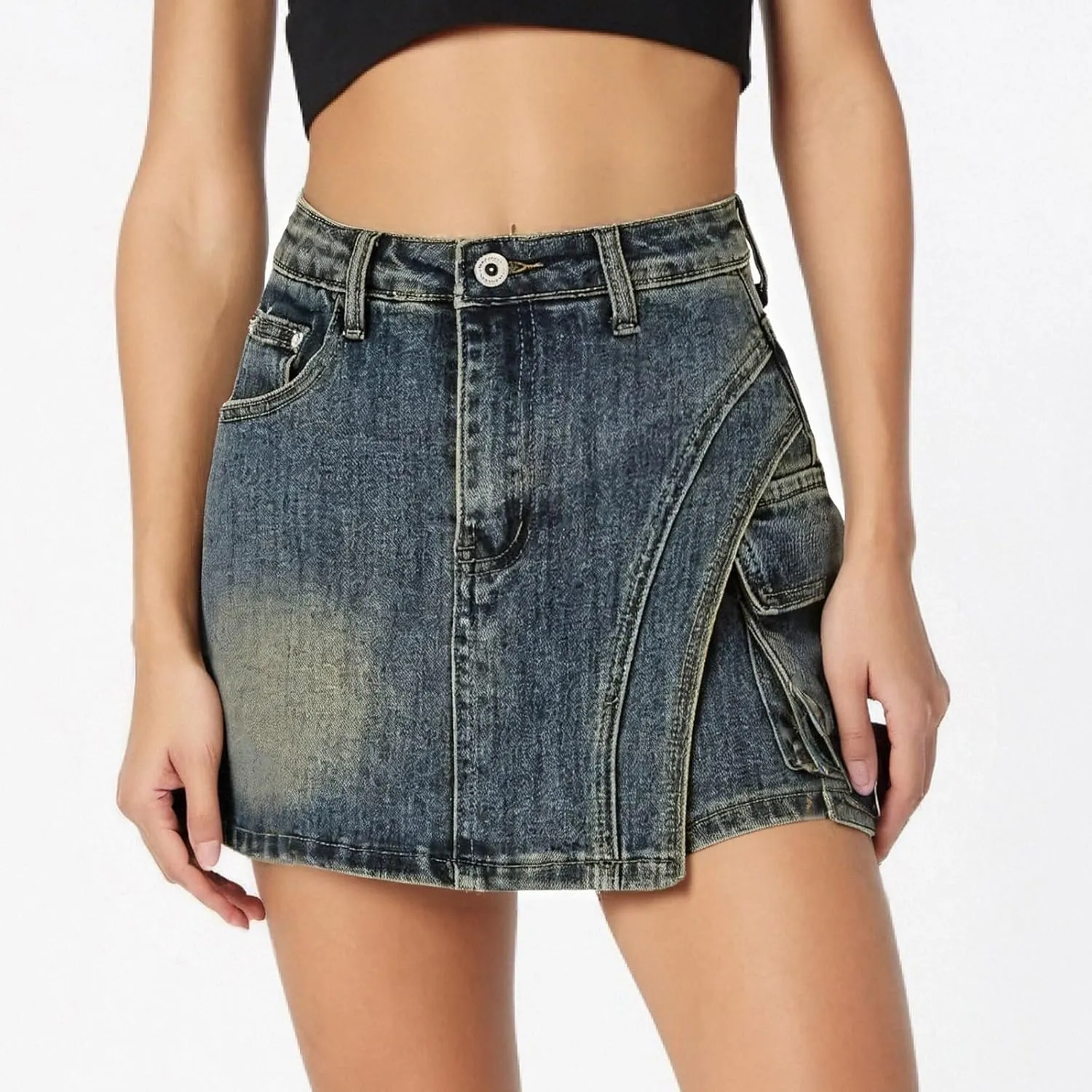 Jean Skirts for Women High Waist Casual Summer Denim Skort Button Down Asymmetrical Y2K A Line Mini Skirt Shorts